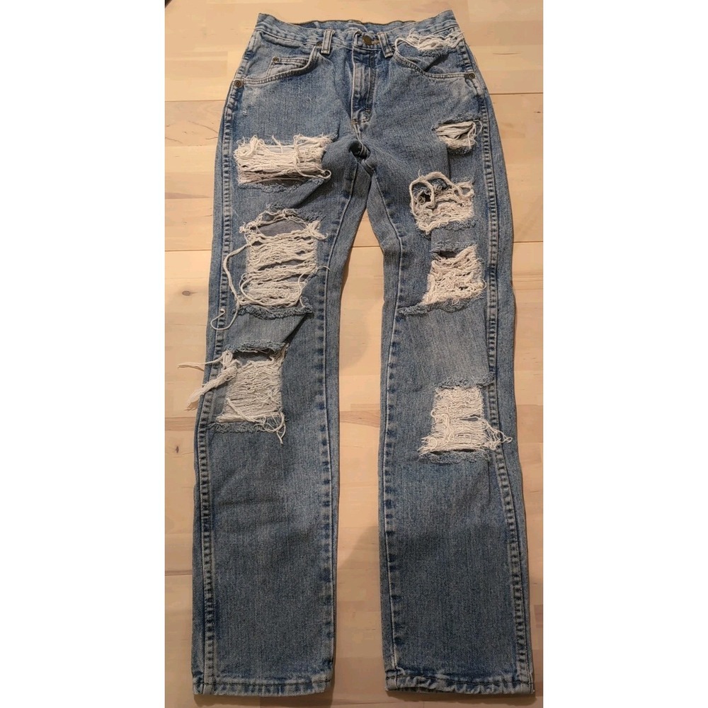 Wrangler Relaxed Fit Distressed Jeans Mens 28x32 Light Blue Cotton Denim Classic